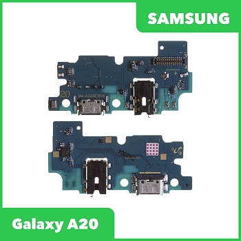 Системный разъем (разъем зарядки) для Samsung Galaxy A20 SM-A205, разъем гарнитуры и микрофон (оригинал)